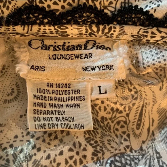 Christian Dior Loungewear Vintage Kaftan Dress Robe Black & White Paisley Size L - Picture 12 of 15